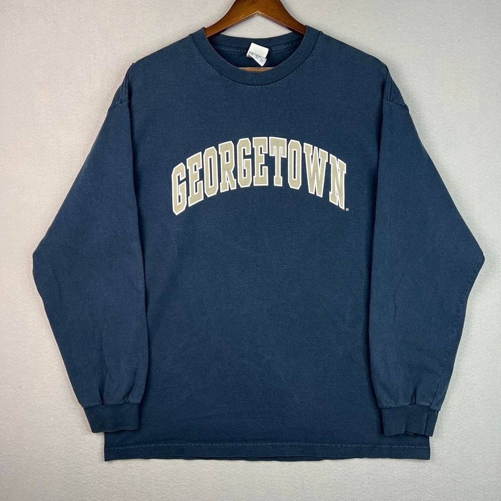 2000s Georgetown University Spellout Blue Long Sleeve Tee Shirt XL
